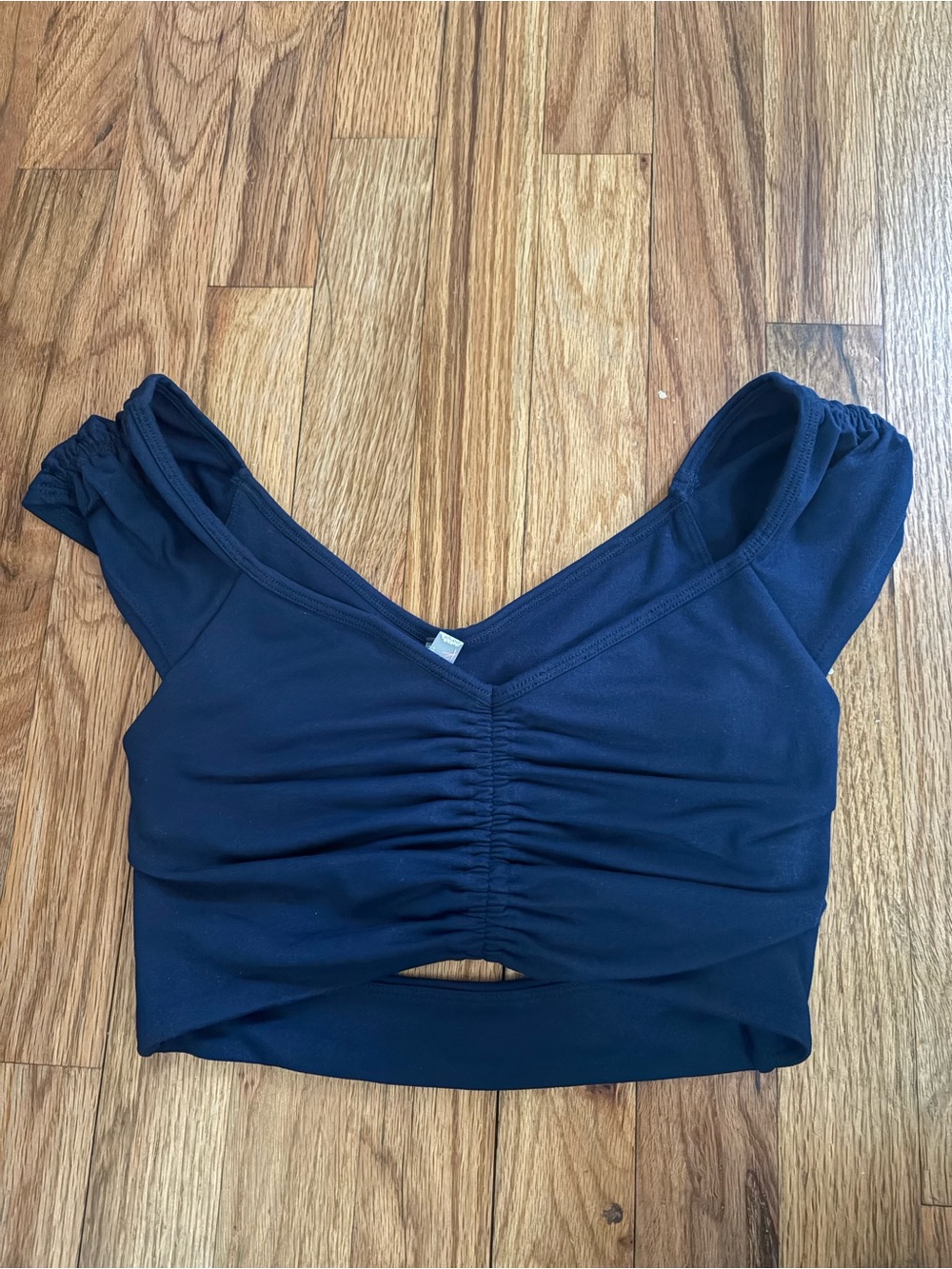 FP Movement by Free People Navy Ruched V‑Neck Crop Top